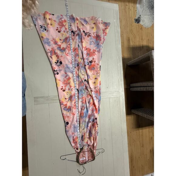 Calvin Klein Chiffon Floral Print Beaded Halter Draped Maxi Dress Pink Size 12 - Picture 8 of 8